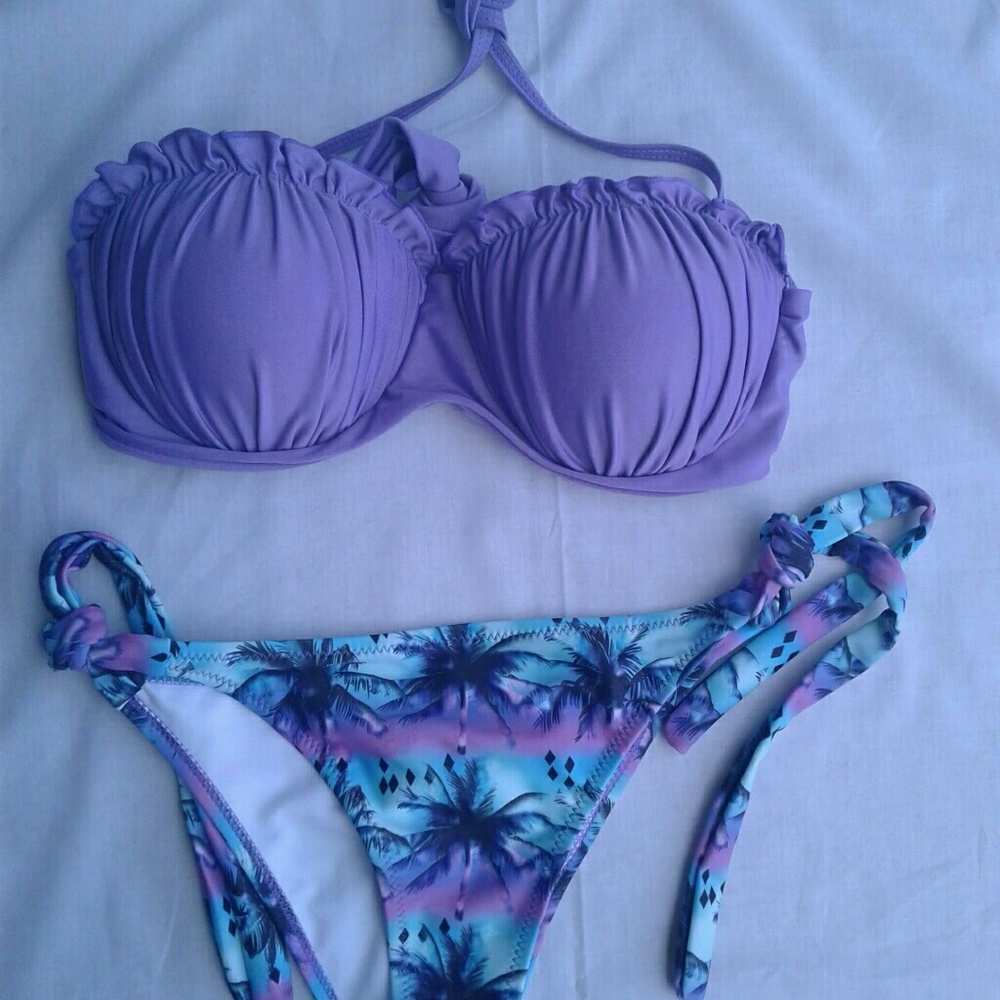 Bikini Set Purple Blue Palm Tree Size Large